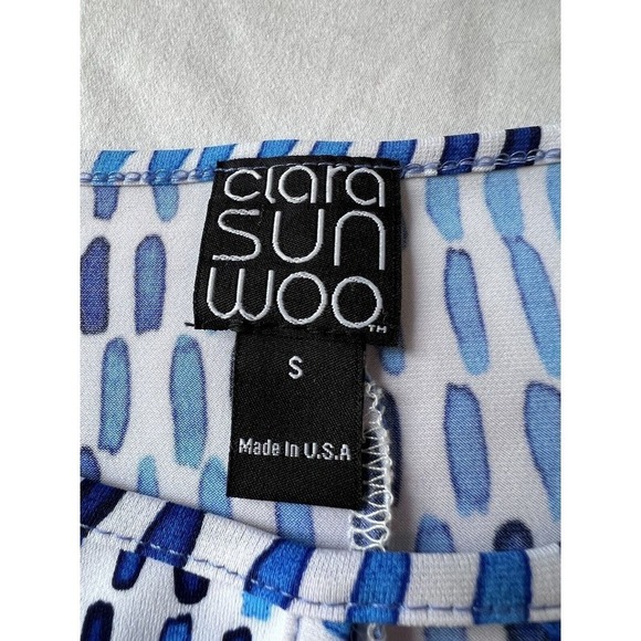 Clara Sun Woo Tunic Size S BLue White Abstract Relaxed Oversized Lagen Travel - Picture 4 of 6